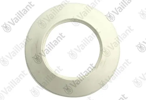 Runde, weiße Rosette von Vaillant mit innerem Durchlass. Die Oberfläche ist glatt und unbedruckt, geeignet für technische Anwendungen.